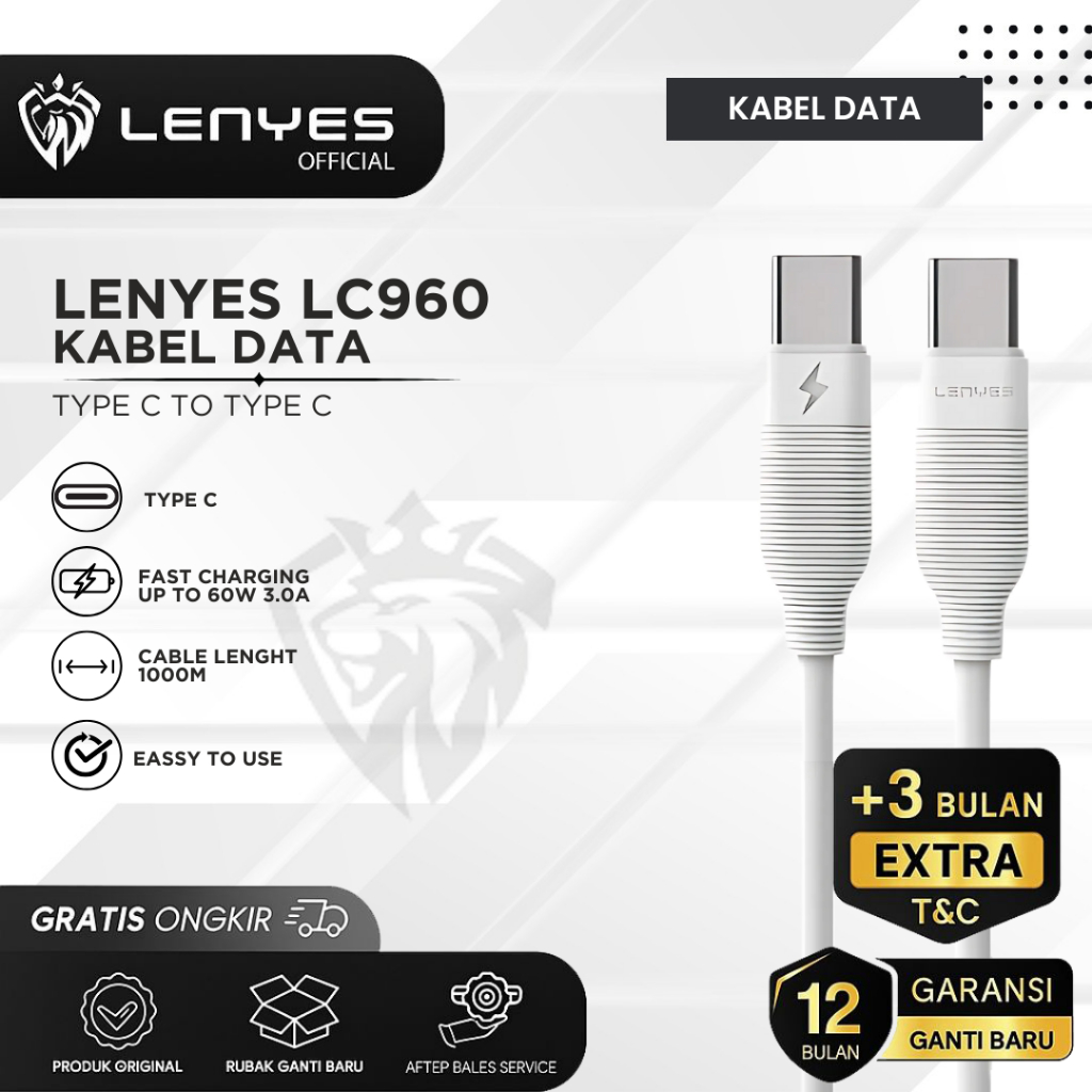 Lenyes LC960 Kabel data charge cable Fast Charging 60W Type C to C