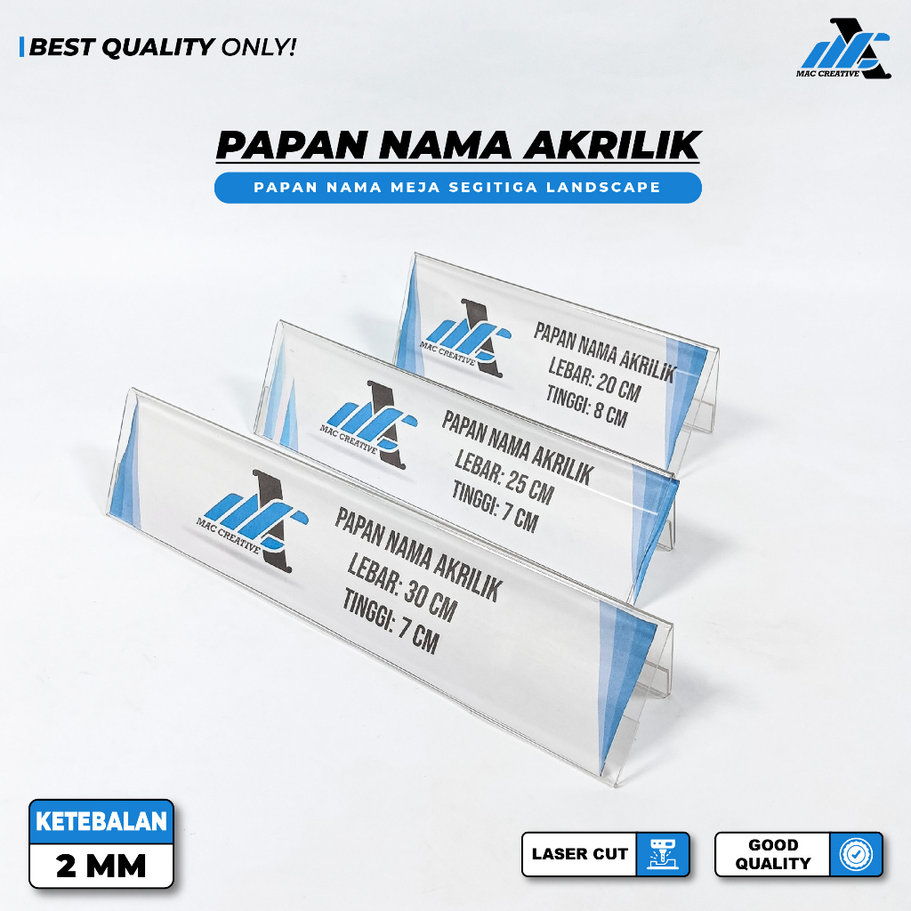 PAPAN NAMA AKRILIK / AKRILIK KARTU NAMA 25x7 30x7 / AKRILIK PAPAN NAMA MEJA PANITIA / SEGITIGA LANDS