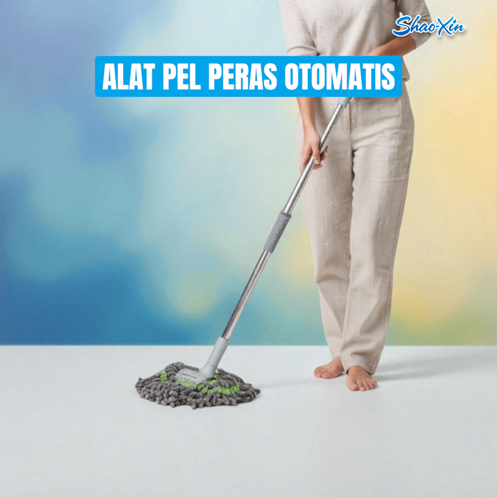 Pel Putar Lantai Gagang Stainless / Pel Putar Otomatis Gagang Stainless / Pel Praktis Spin Mop Pembe