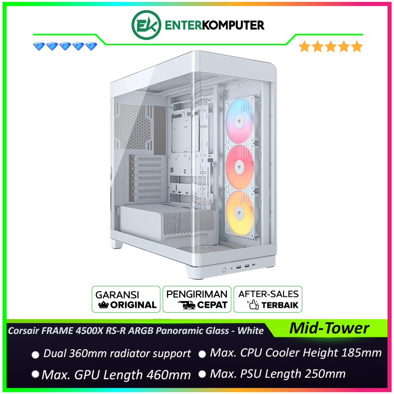 Corsair FRAME 4500X RS-R ARGB Panoramic Glass Mid-Tower PC Case - White