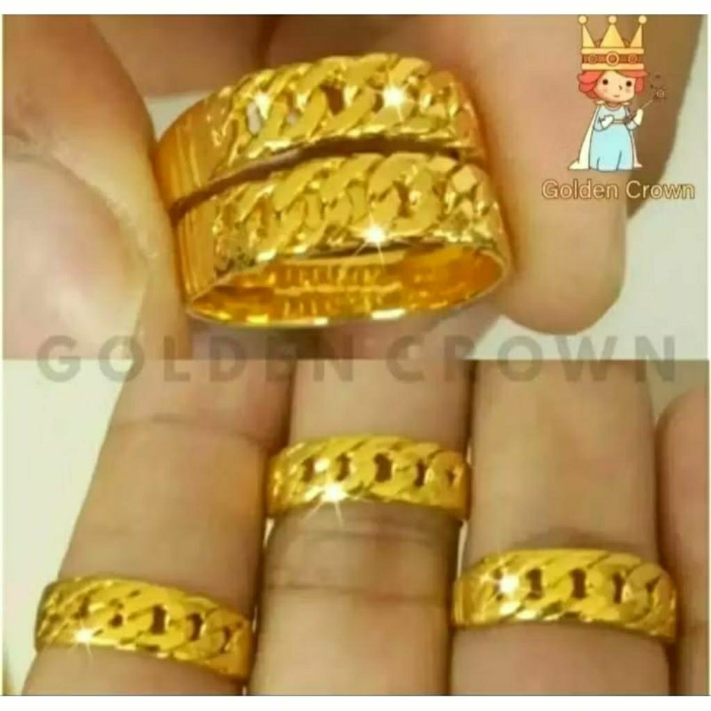 CINCIN RANTAI TITANIUM GOLD CANTIK ELEGAN ANTI KARAT WARNA EMAS 24K