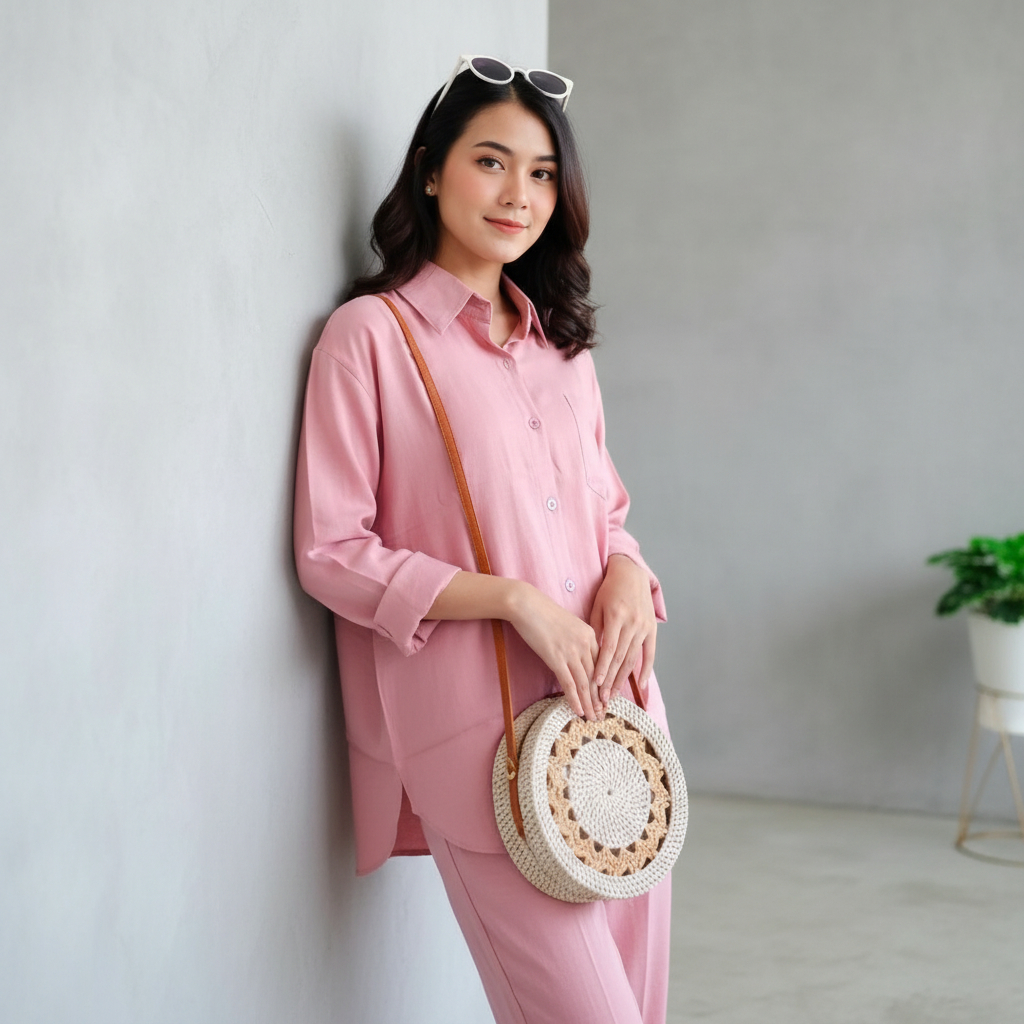 Setelan Wanita One Set Rayon Lengan Panjang Polos Kekinian Baju Rumahan