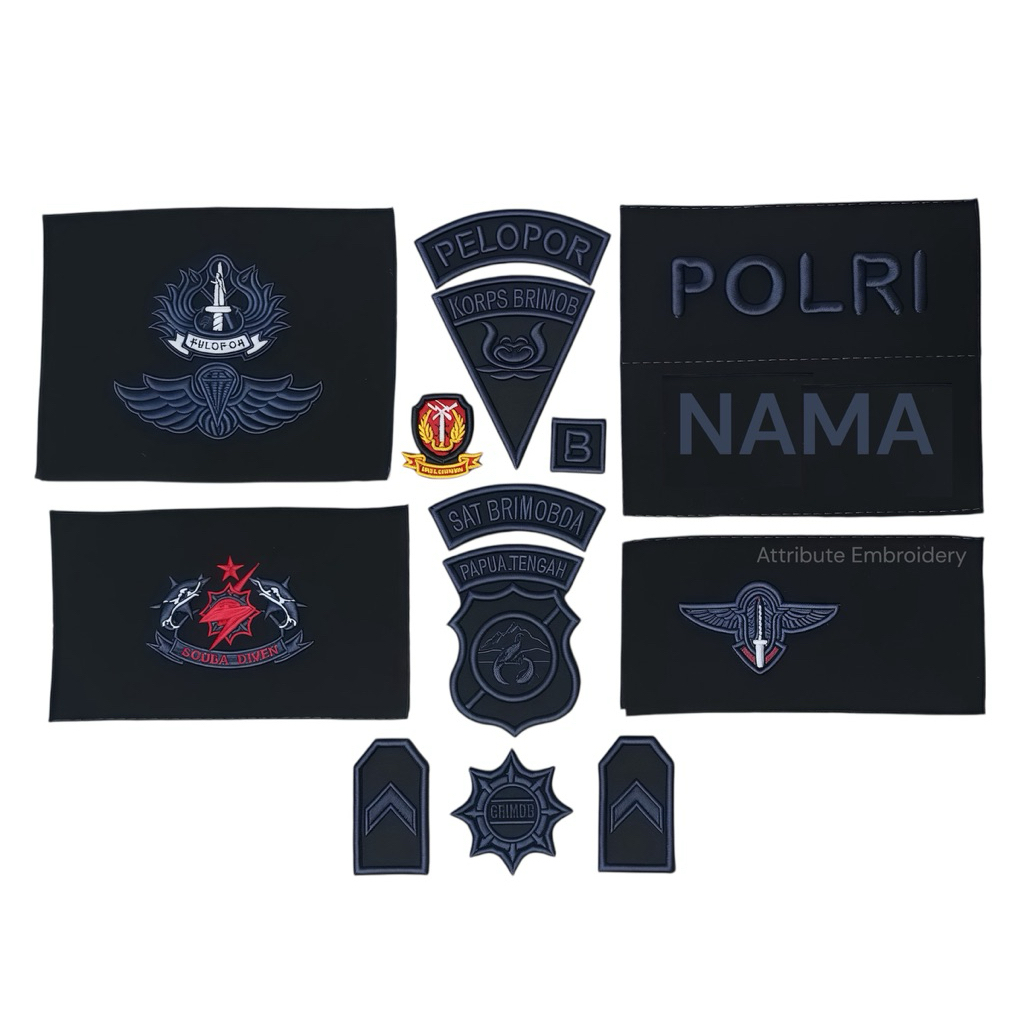 ATRIBUT BRIMOB / PDL HITAM BRIMOB BORDIR TIMBUL & NON TIMBUL