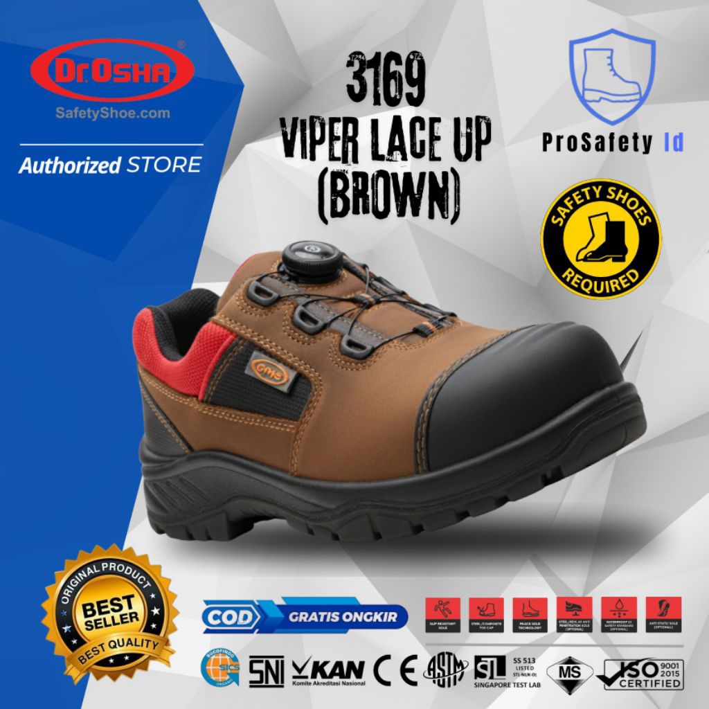 Sepatu safety Dr OSHA Viper 3169 S1 S2 S3 Composite Waterproof / Safety Shoes with Quick Lace System