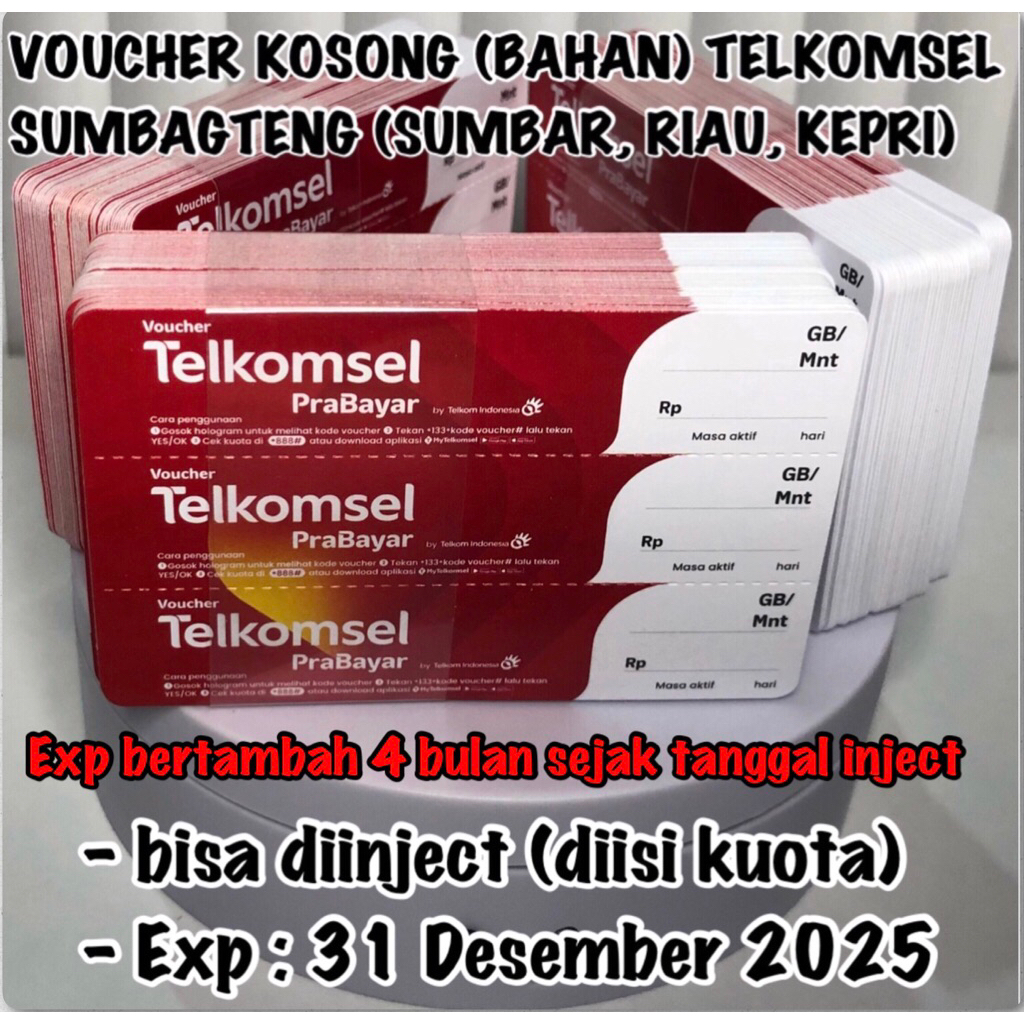 Voucher Kosong Telkomsel Sumbagteng (Riau, Sumbar, Kepri) - 1 ikat = 150 SN - 1/2 ikat = 75 SN