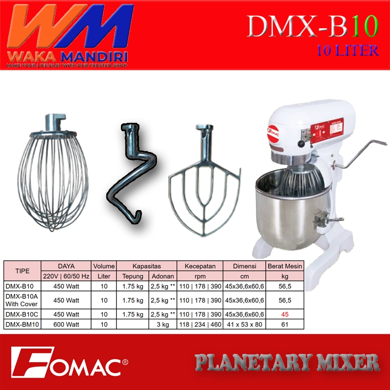 Fomac Planetary Mixer 10 Liter DMX-B10, Mixer Roti 10 Liter DMX B10
