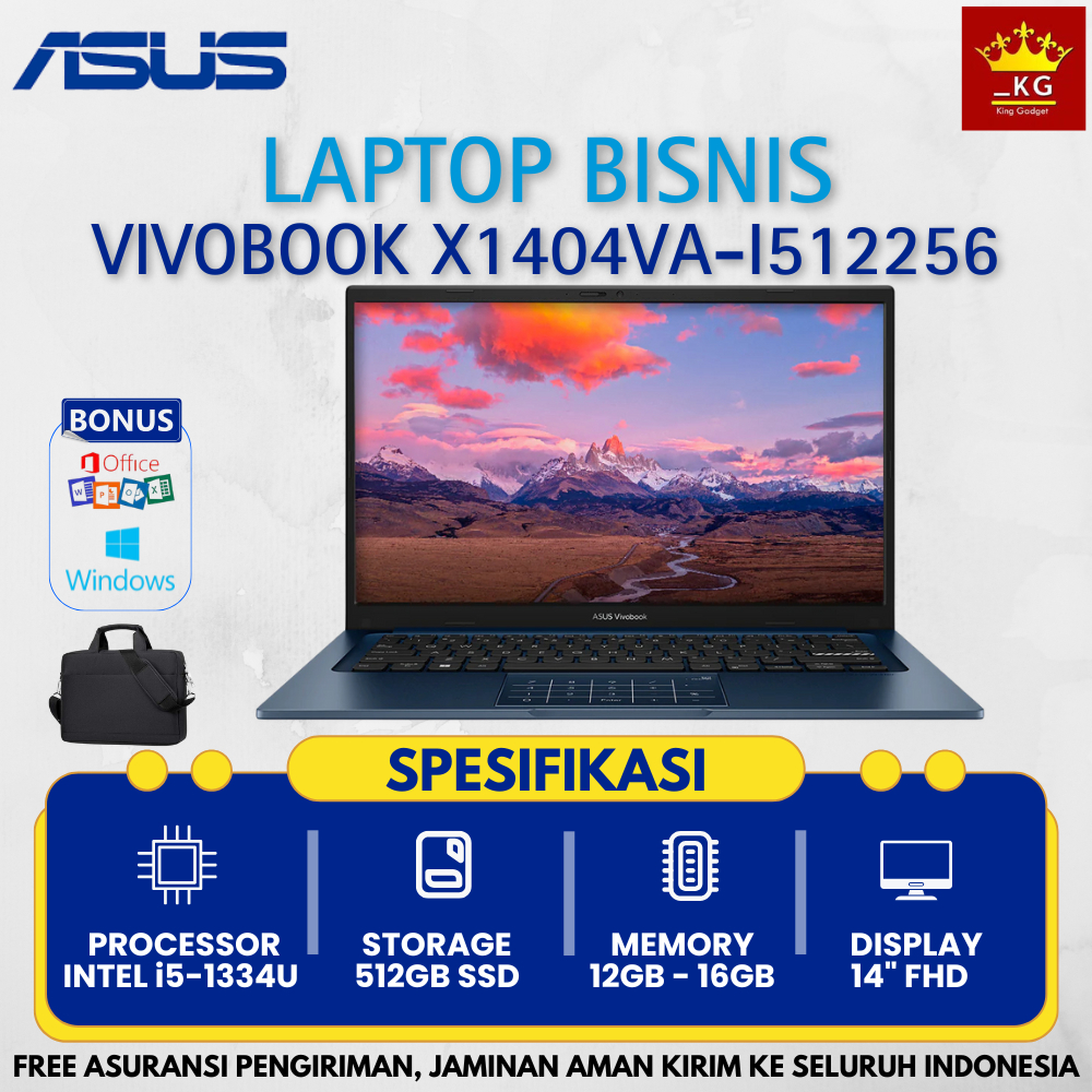Laptop Asus Vivobook X1404VA - I512256 Core i5 - 1334U Ram 16GB Ssd 512Gb 14" FHD - Laptop Bisnis