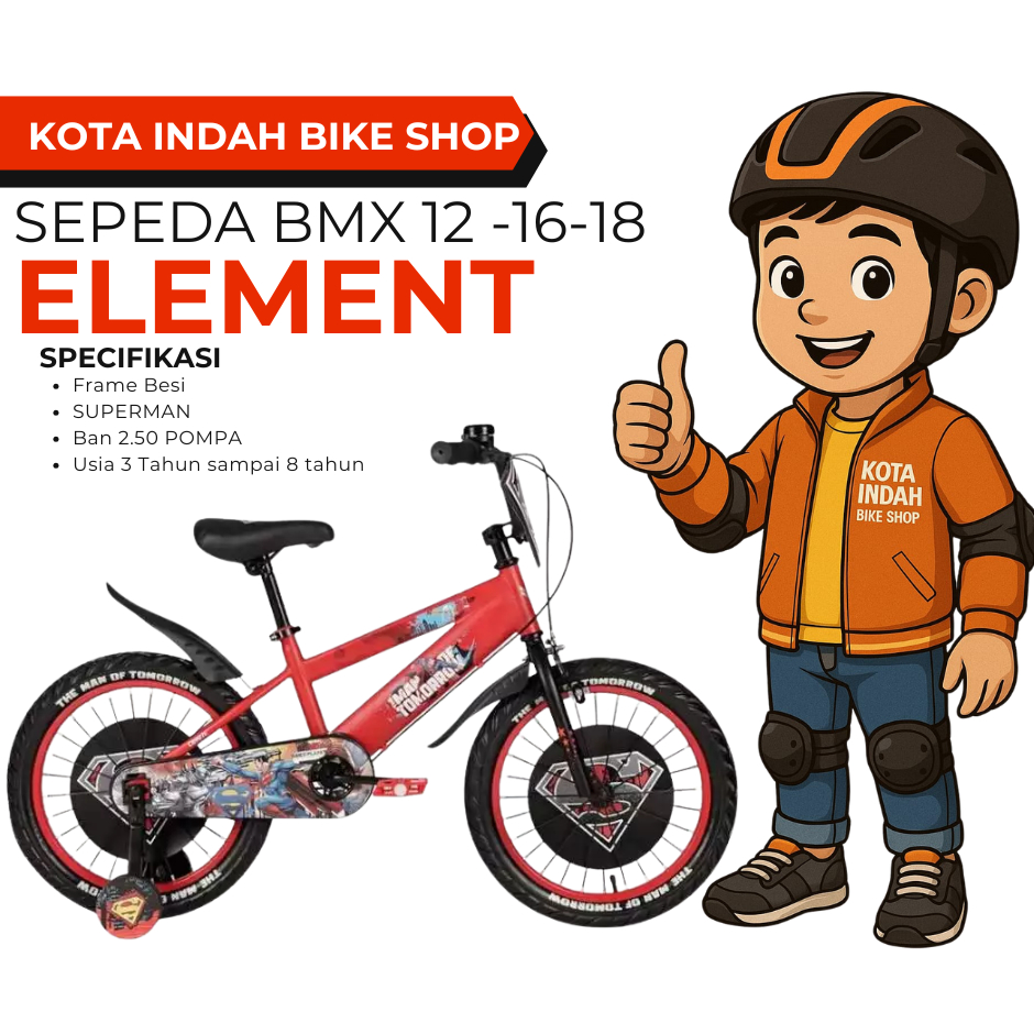 ELEMENT Sepeda Anak BMX Coyote Yotel X2 SUPERMAN SIZE 12 16 18 inch ban pompa jumbo 2.50  laki cowok