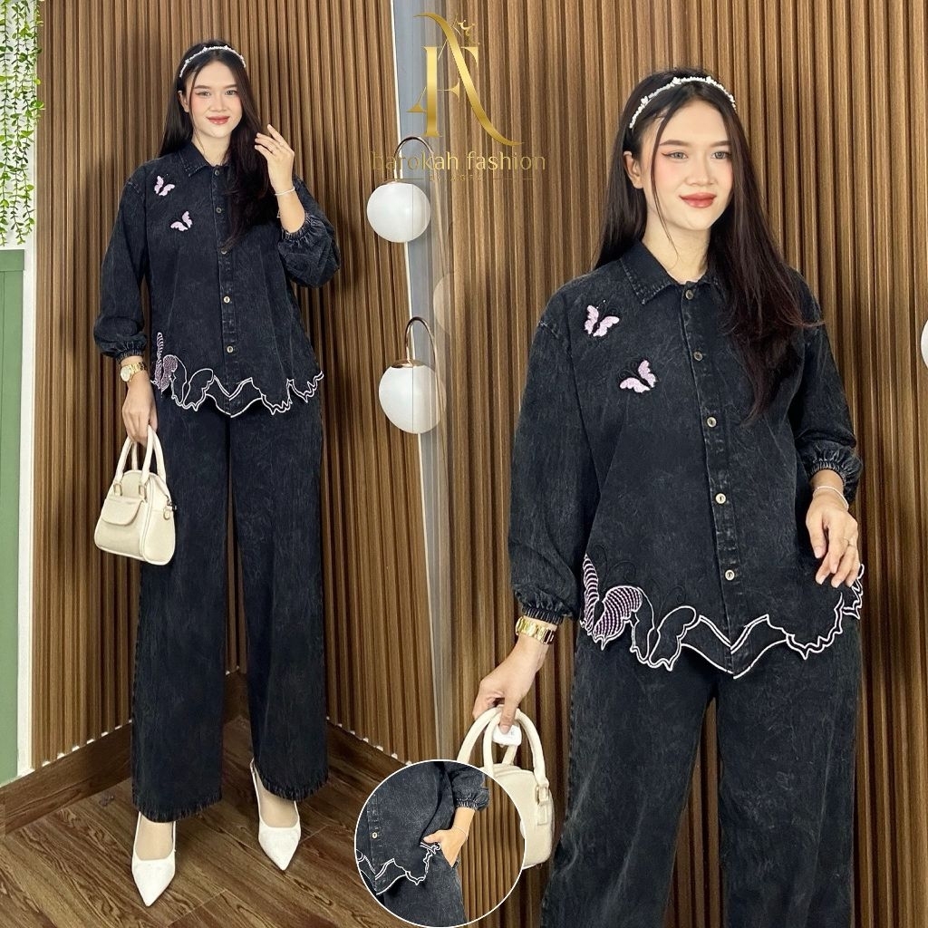 SETELAN ELZA//ONESET DENIM//SET WANITA //SETELAN KEMEJA