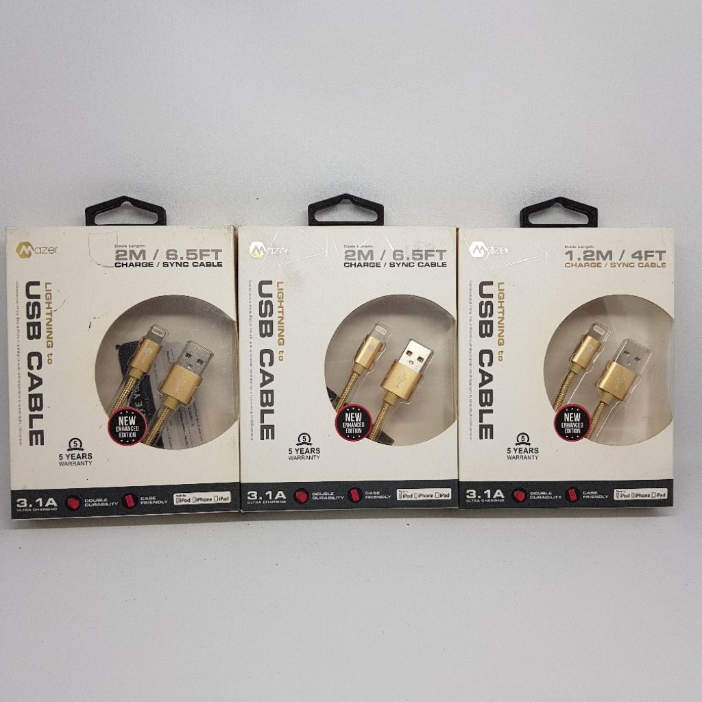 Mazer Lightning to USB Cable 1.2M dan 2.0M MFI ORIGINAL Resmi
