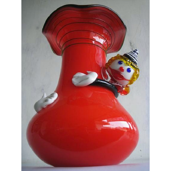 Original vintage antik vas Japanese CLOWN / BADUT relief timbul