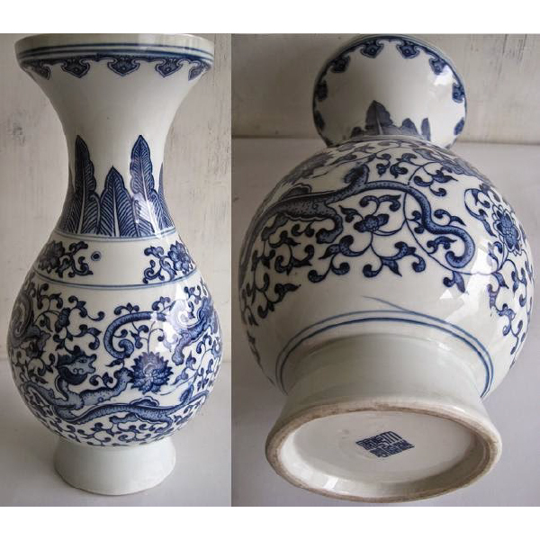 Antik Cina peranakan Oriental vas bunga motif batik NAGA HONG