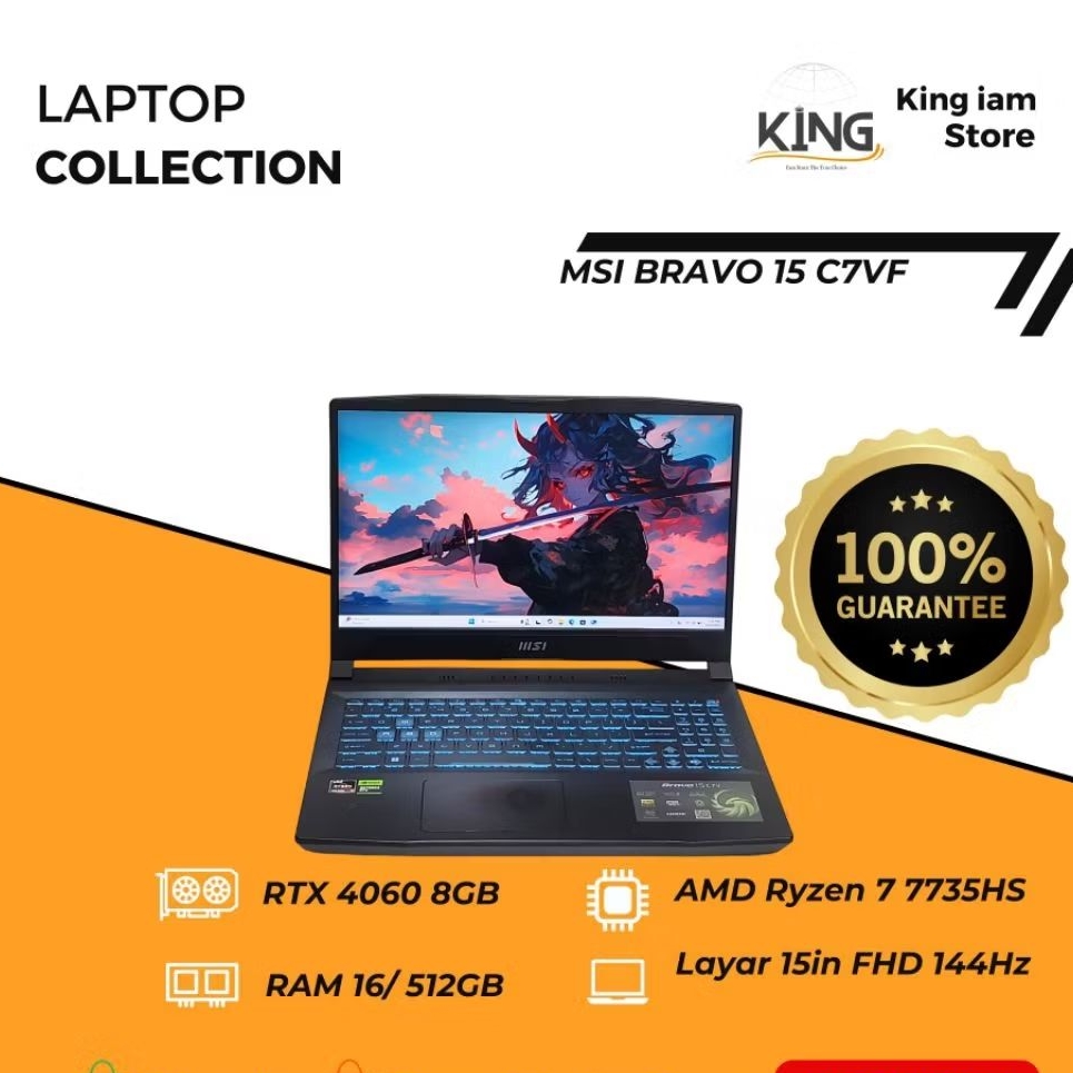 MSI Bravo 15 C7VF Ryzen 7 7735HS RTX 4060 8GB 16GB 512GB – Laptop Gaming Bekas Gahar 144Hz Mulus Ber