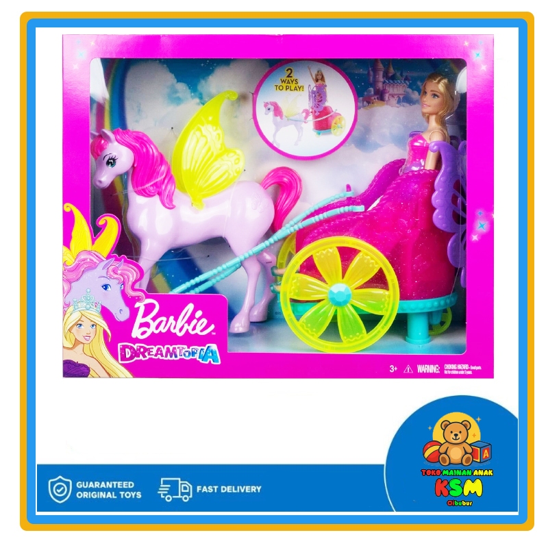 Barbie Dreamtopia Princess Doll – Boneka Putri Berambut Pirang dengan Kuda & Kereta Fantasi Original