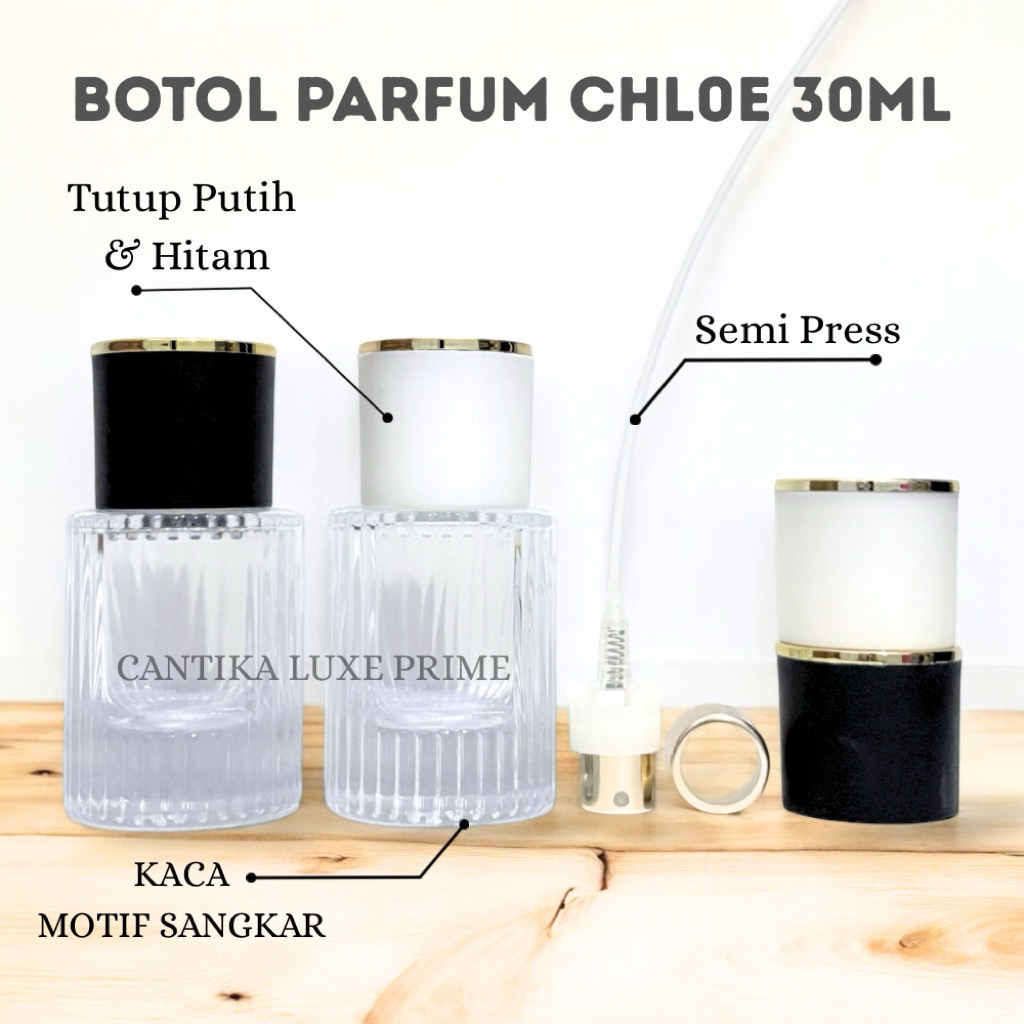 Botol Parfum Chlo 30ML Tutup Putih dan Hitam Botol Sangkar Botol Parfum Kaca Kosong 30ML