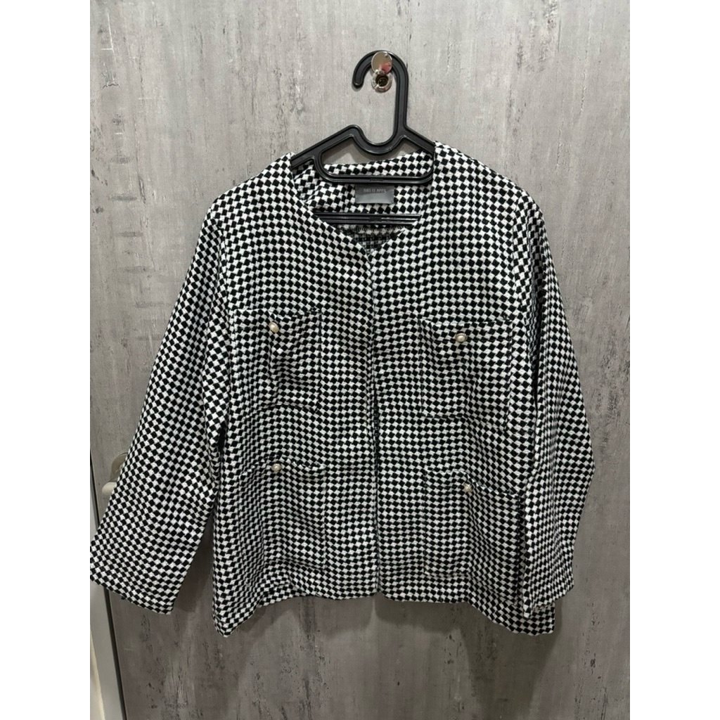 THIS IS APRIL X JESSICA MILA HIJAB FRIENDLY OUTER TWEEED BLACK MONOCROME BLAZER