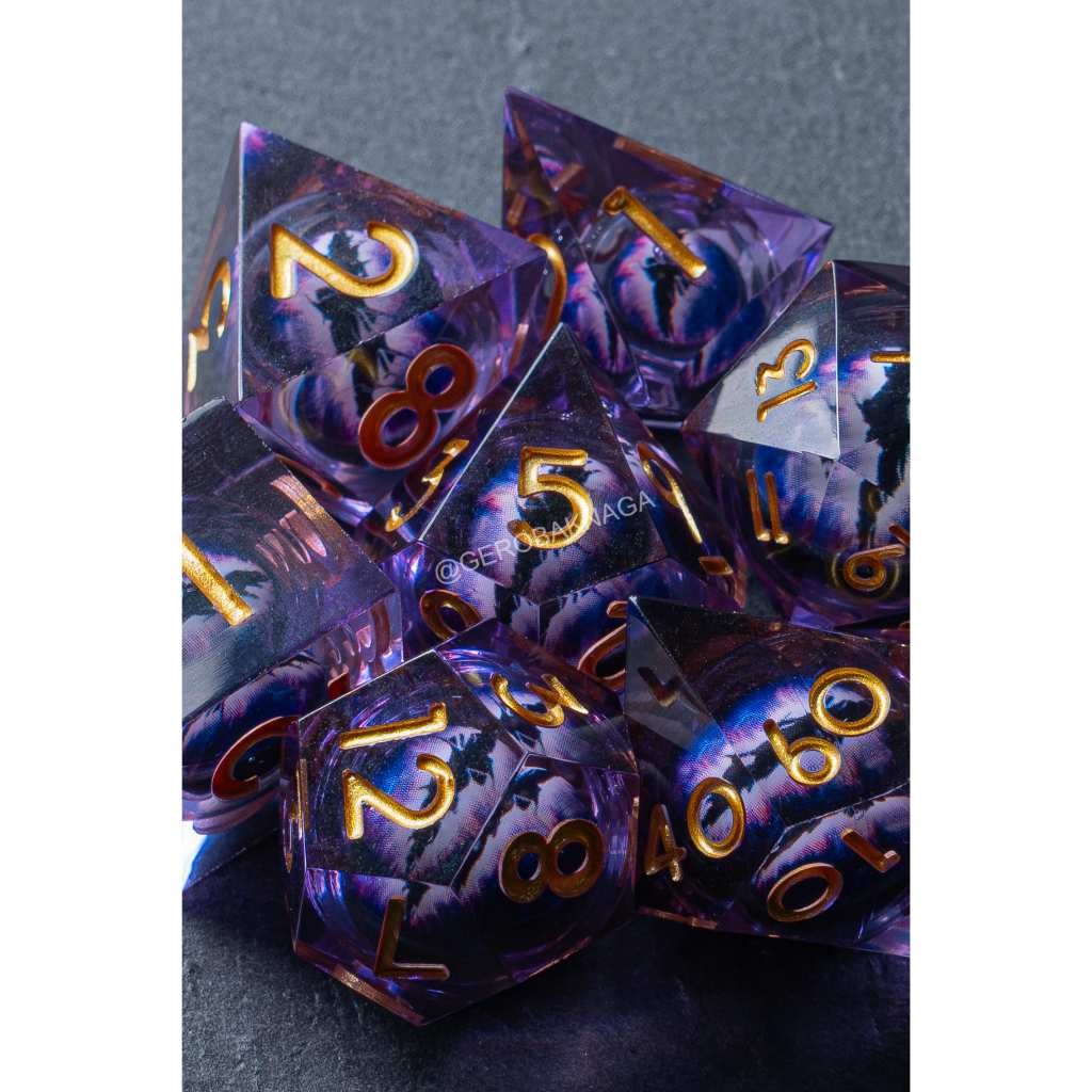 [Ready] Premium High Quality Resin Dice Dadu Dungeon Dragon DND Liquid Core - Liquid Purple Dragon