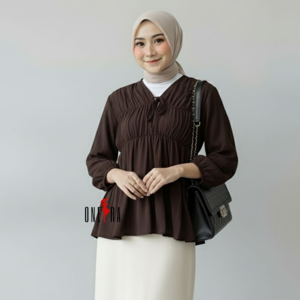 Mireya Blouse Dada Kerut Rayon Polos Wanita Lengan Panjang | Baju Atasan Wanita Terbaru | Outfit Hij