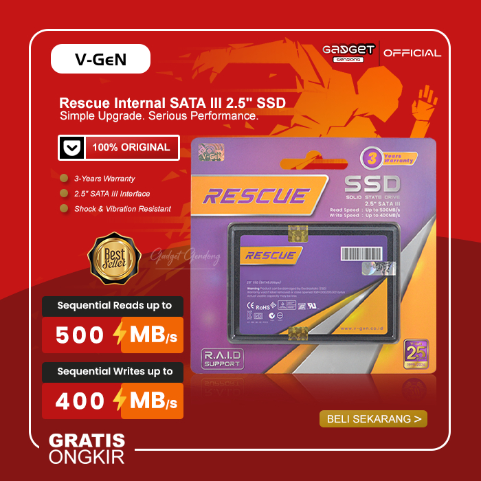 V-GeN 1TB 512GB 256GB 128GB SSD Rescue SATA III – 2.5" Internal SSD for Laptop & Desktop