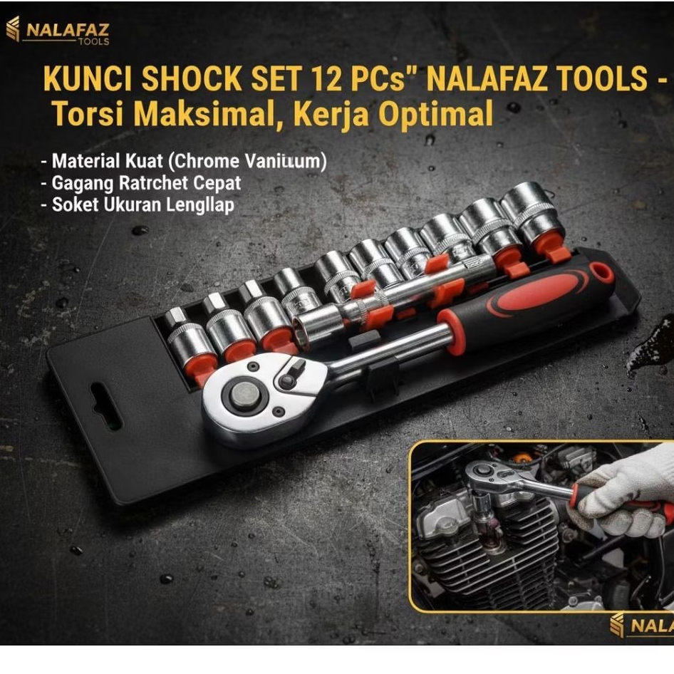 Kunci Shock Set 12 pcs 1/2 inch besar / Socket Wrench Stainles Kunci Sok ring pas