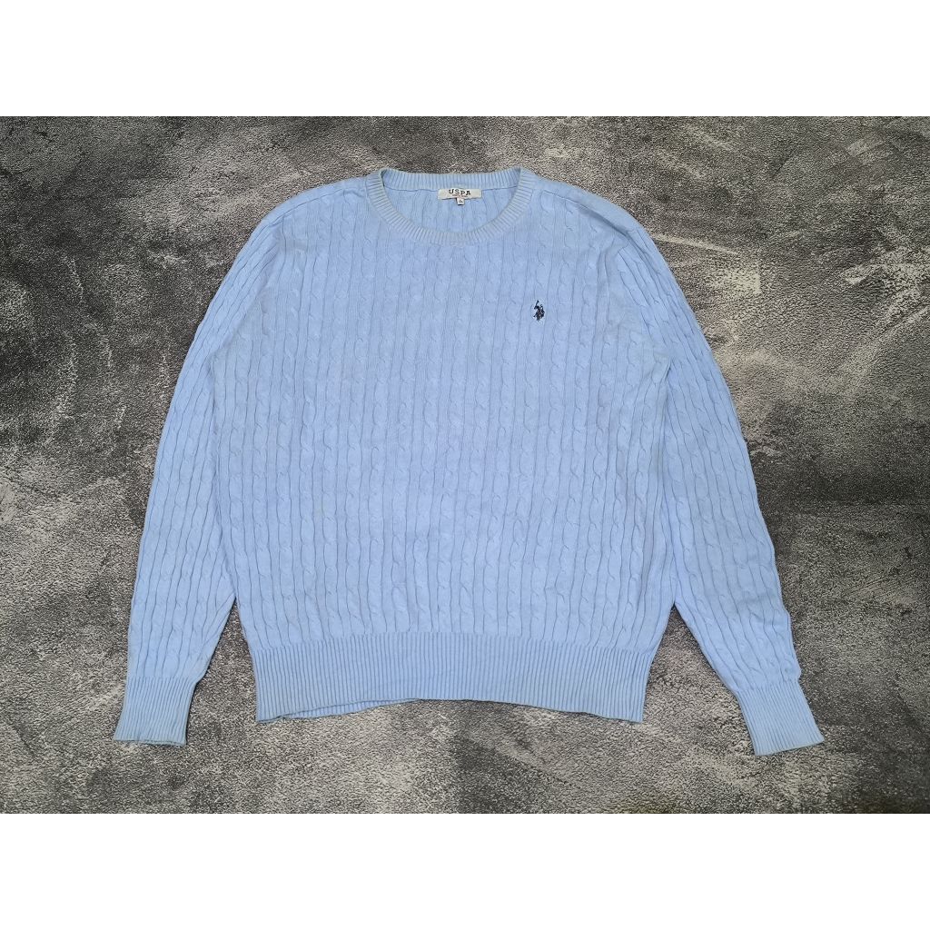 Sweater Knitwear Cable Knit USPA Polo Blue L-XL