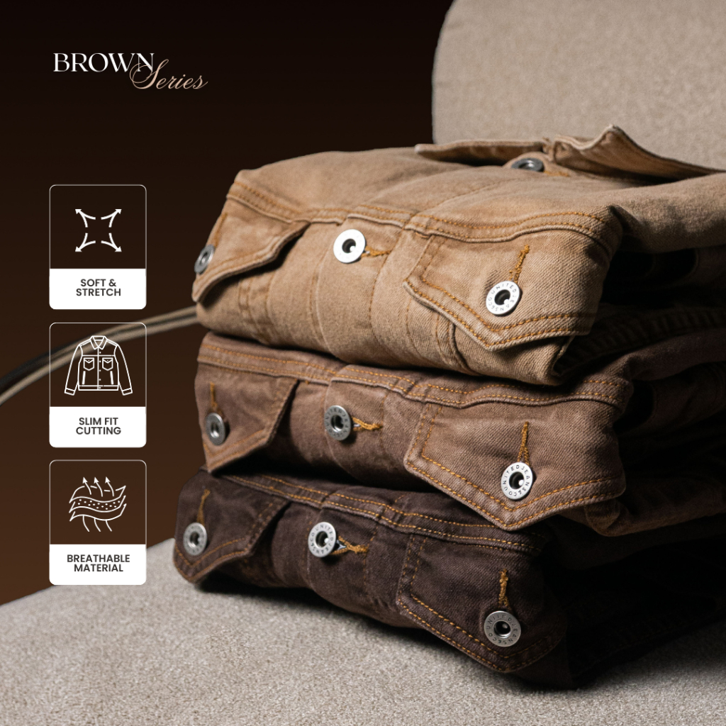 hot deals unitedjeans - ultimate denim jacket - jacket jeans pria bahan soft stretch denim - brown