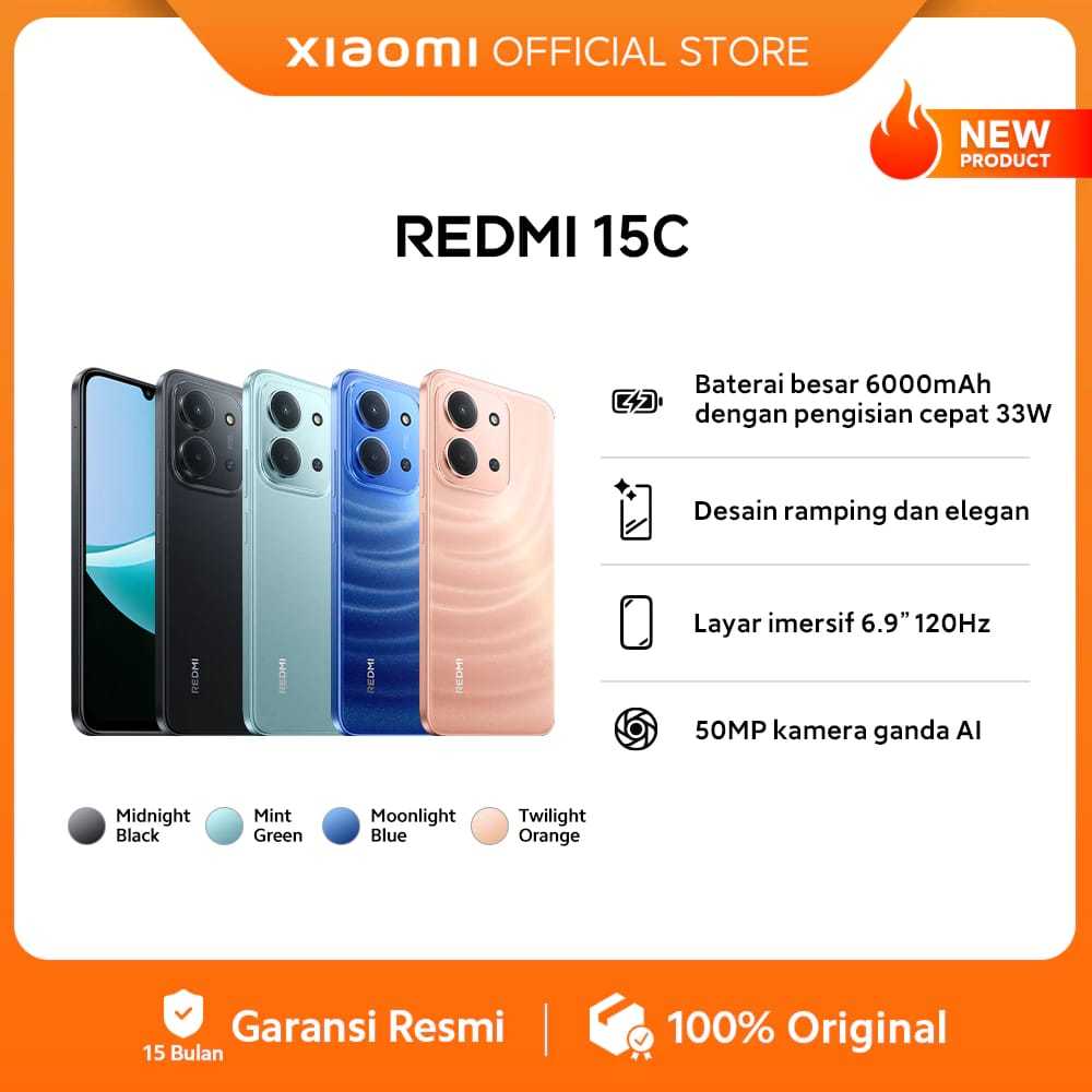 Second Like New Xiaomi Redmi 15C (6GB/128GB) (8GB/256GB) | Baterai besar 6000mAh dengan pengisisan d