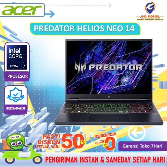 ACER PREDATOR HELIOS NEO 14 RTX4070 8GB ULTRA 7 155H RAM 16GB SSD 1TB Screen 14.5 Quad HD