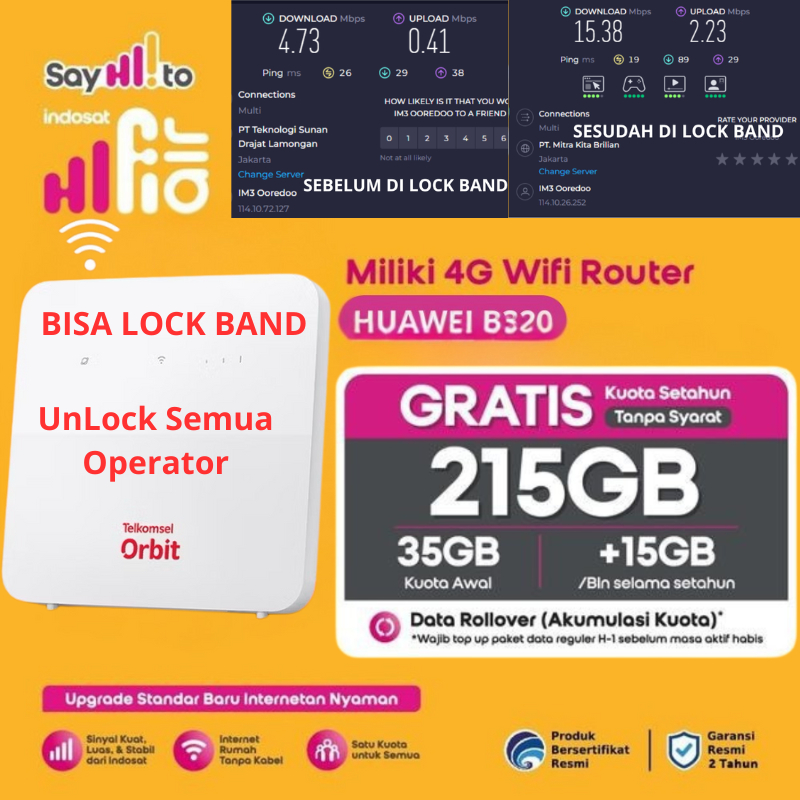 Router wifi Rumahan Hifi Air Modem Wifi Huawei B320 Free Kartu 3 Tri 215 GB 12 Bulan