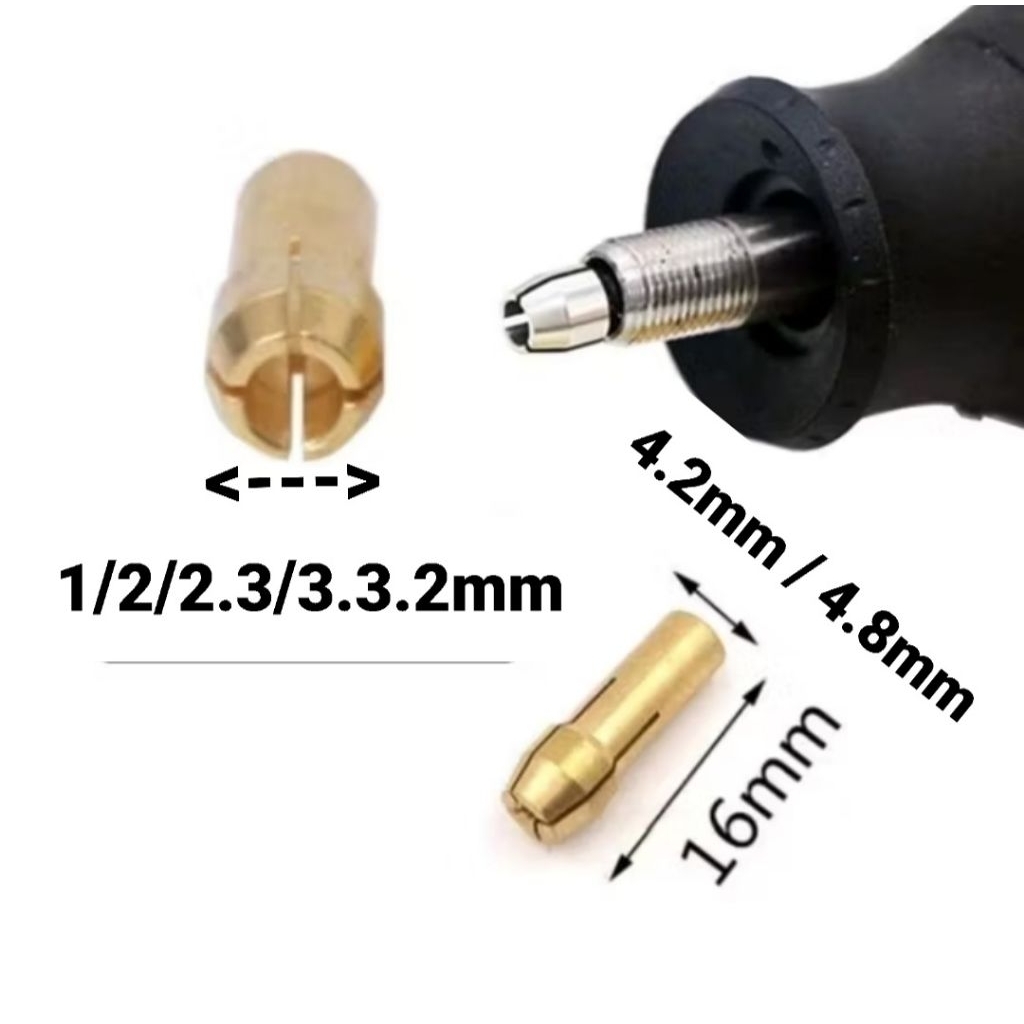 Collet chuck Batang 4.2mm dan 4.8mm  kapasitas mata bor yang dipasang 1mm 2mm 2.3mm 3mm 3.2mm untuk 