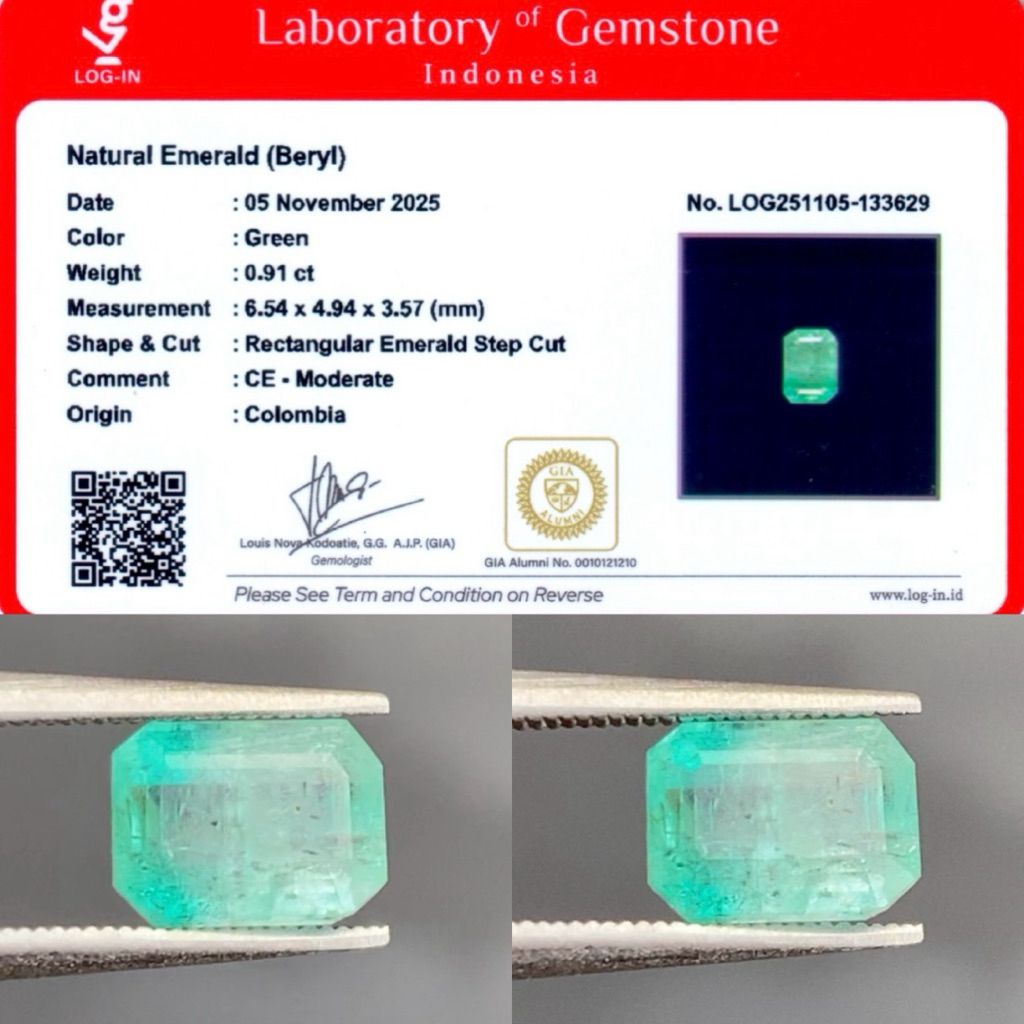 0,91 cts Natural Bi-Color Emerald Beryl (Zamrud) origin Colombia Memo LOGIN