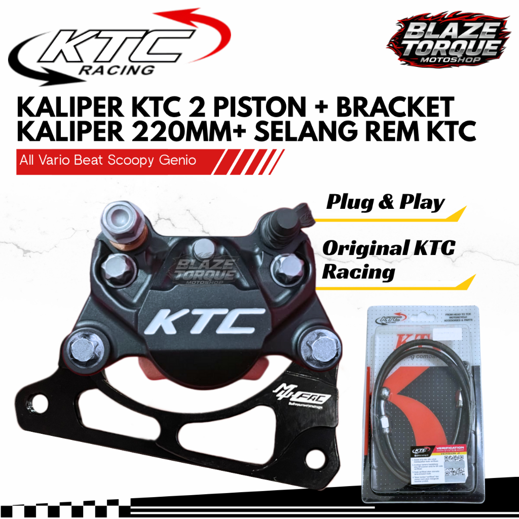 New Kaliper KTC 2 Piston 2P + Bracket Depan Disc 220mm + Selang Rem 90cm KTC Racing Vario 125 150 16