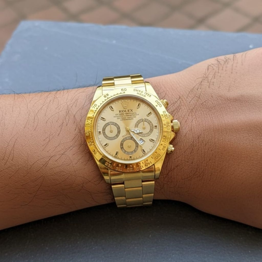 MAILA JAM TANGAN ROLEX DAYTONA STAINLESS STEEL ANALOG CRONO QUARTZ WATER RESIST
