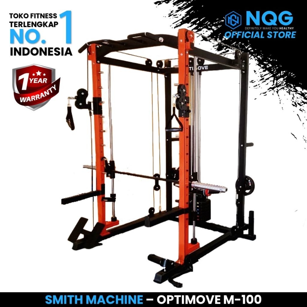 Alat Olahraga Gym Fitness Multi Gym Power Rack Smith Machine Optimove M100