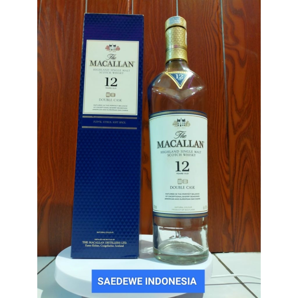 BOTOL KOSONG MACALLAN 12 BEKAS MINUMAN IMPORT ORI + BOX KAPASITAS 700ML BAHAN KACA TEBAL ANTIK COCOK