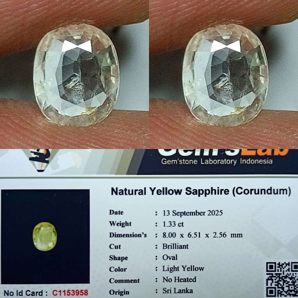NATURAL YELLOW SAPPHIRE SRILANKA MEMO GLI LAB