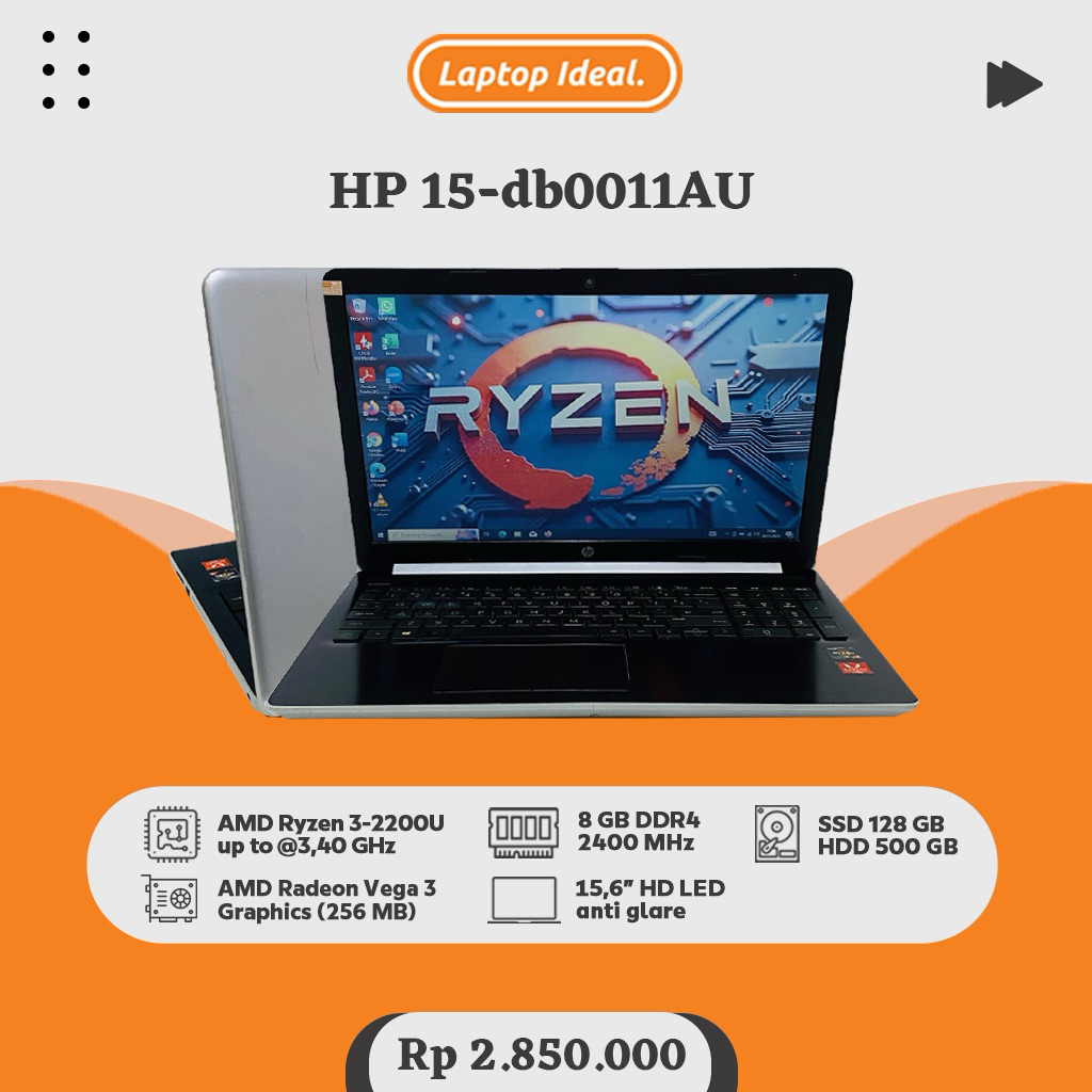 HP 15-db0011AU (2018) SLIM Ryzen 3 RAM 8 GB SSD 128 GB+HDD 500 GB MULUS