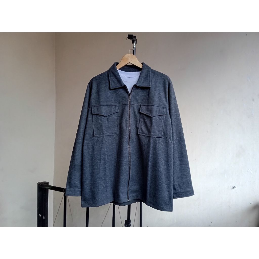 Work Jacket Zipper Double Pocket Gray