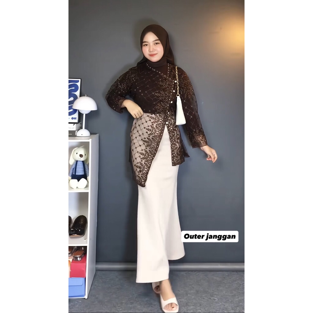 Outer Brokat Janggan Modern/Outer Brokat Wisuda Terbaru/Outer Brokat Kondangan Motif Bordir Random