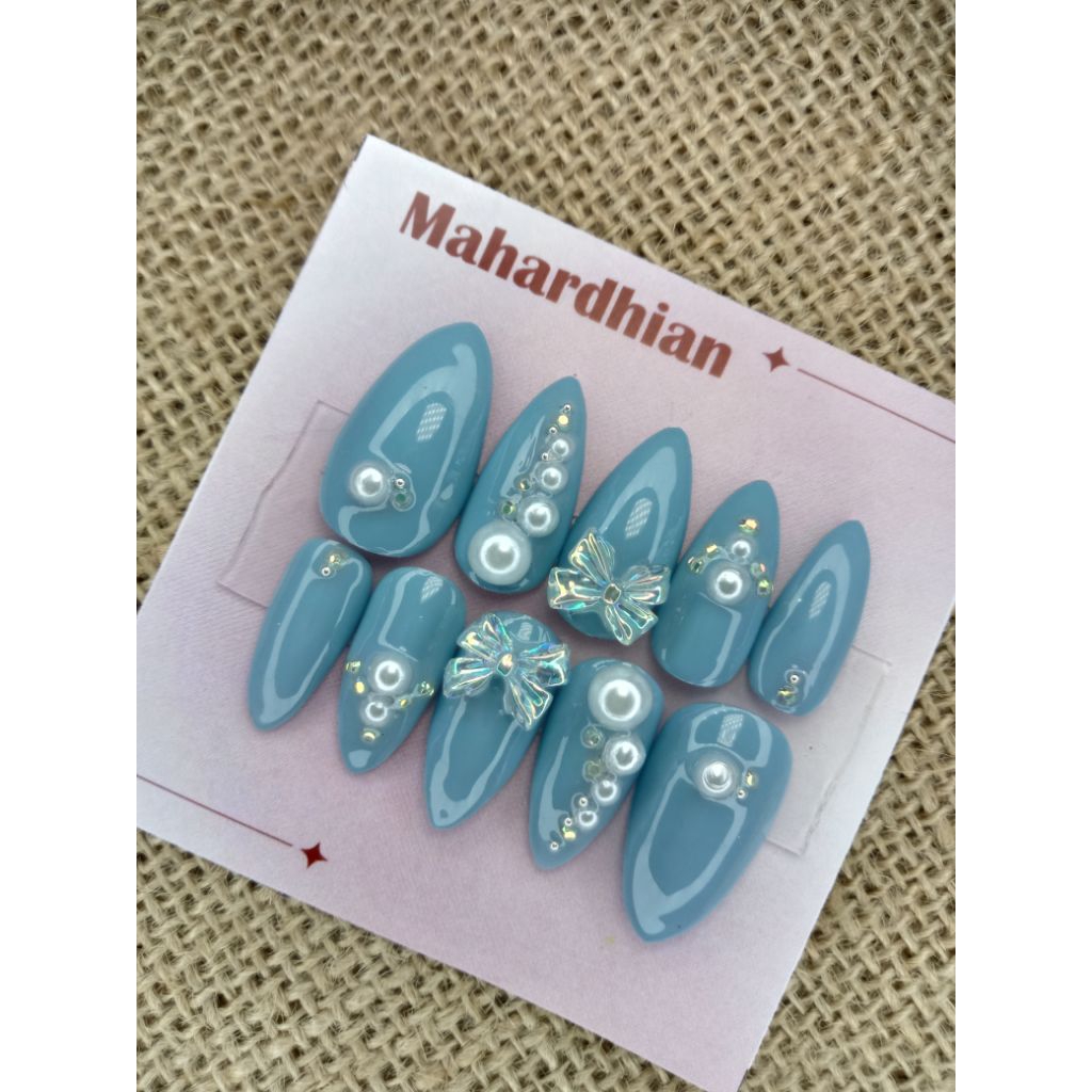 kuku palsu wedding warna biru / kuku palsu biru muda / kuku palsu free lem