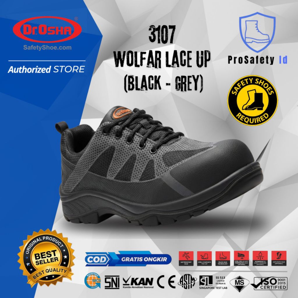 Safety Shoes Dr OSHA Wolfar 3107 S1 Composite Safety Shoes - Black Grey