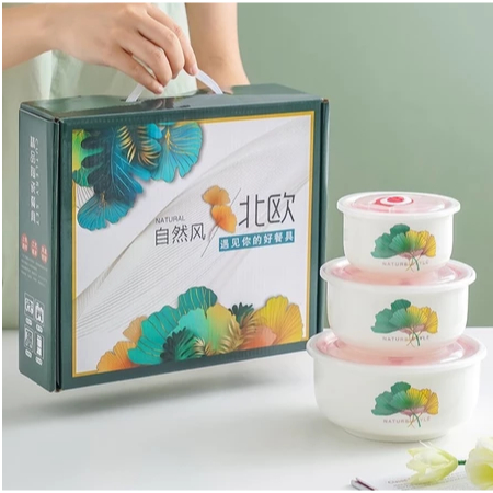 [GB] Gift set box SOUVENIR MANGKOK SET ISI 3 + TUTUP / MANGKOK KERAMIK / MANGKOK JEPANG MANGKOK SUP 