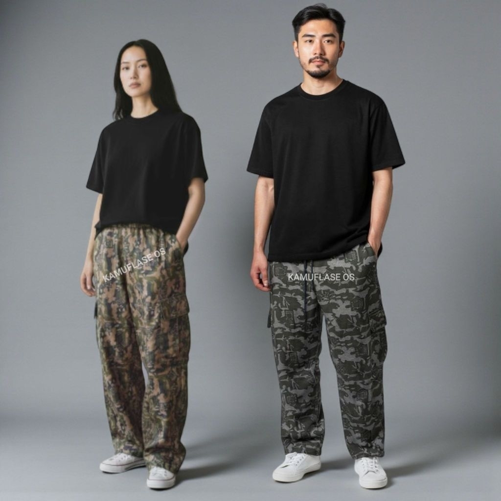 CELANA PANJANG LORENG celana cargo army casual Pria wanita, celana Komprang oversize Cargo kolor pan