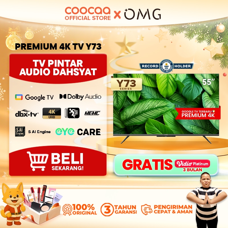 TERBARU COOCAA TV 55 inch Y73 - 4K Google TV - S AI Engine - MEMC - Dolby Audio - HDR10/HLG - Find M