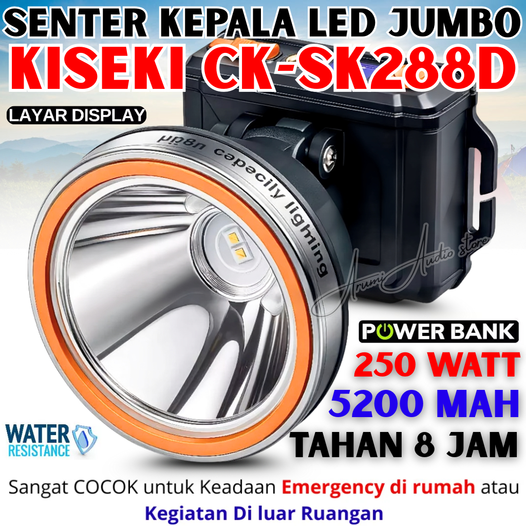 Senter Kepala / Headlamp Led Kiseki Ck-Sk288d Senter Anti Air | Headlamp Diving 250w Cahaya Putih Su