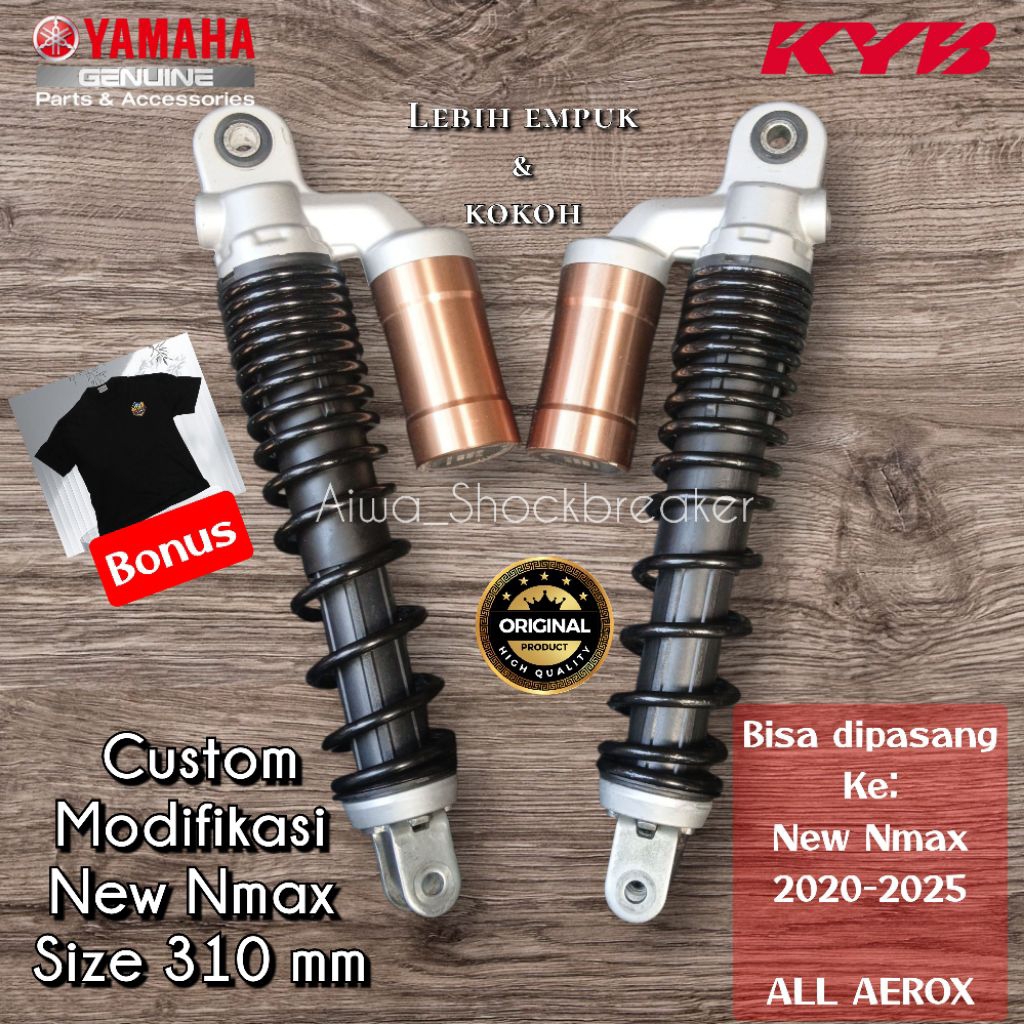BONUS KAOS ORIGINAL KYB New Nmax Custom Modifikasi Size 310 mm & 335 mm Shockbreaker Bawaan Nmax New
