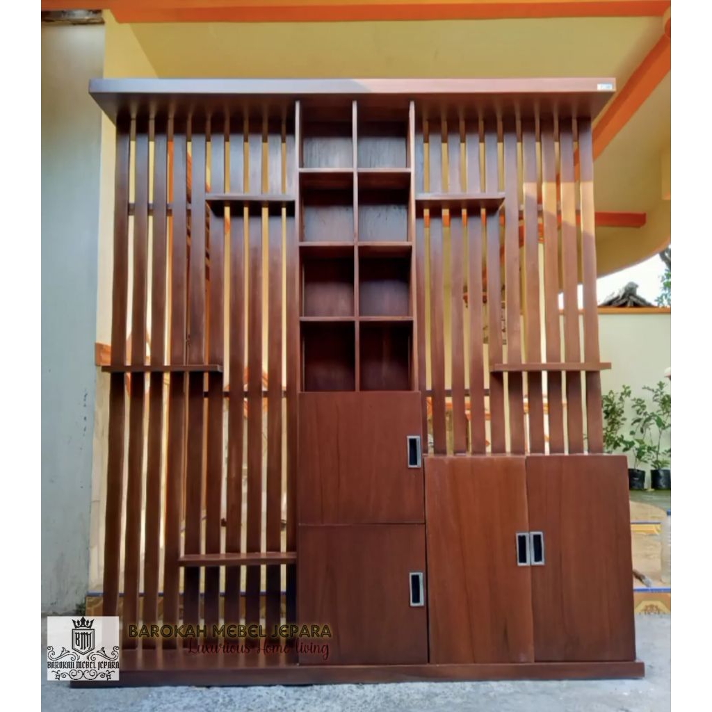 penyekat ruangan jati minimalis 2 muka , pembatas ruang tamu minimalis , sekat rumah minimalis , par