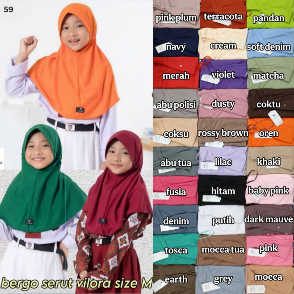 bergo vilora size M | bergo serut sekolah vilora | hijab vilora