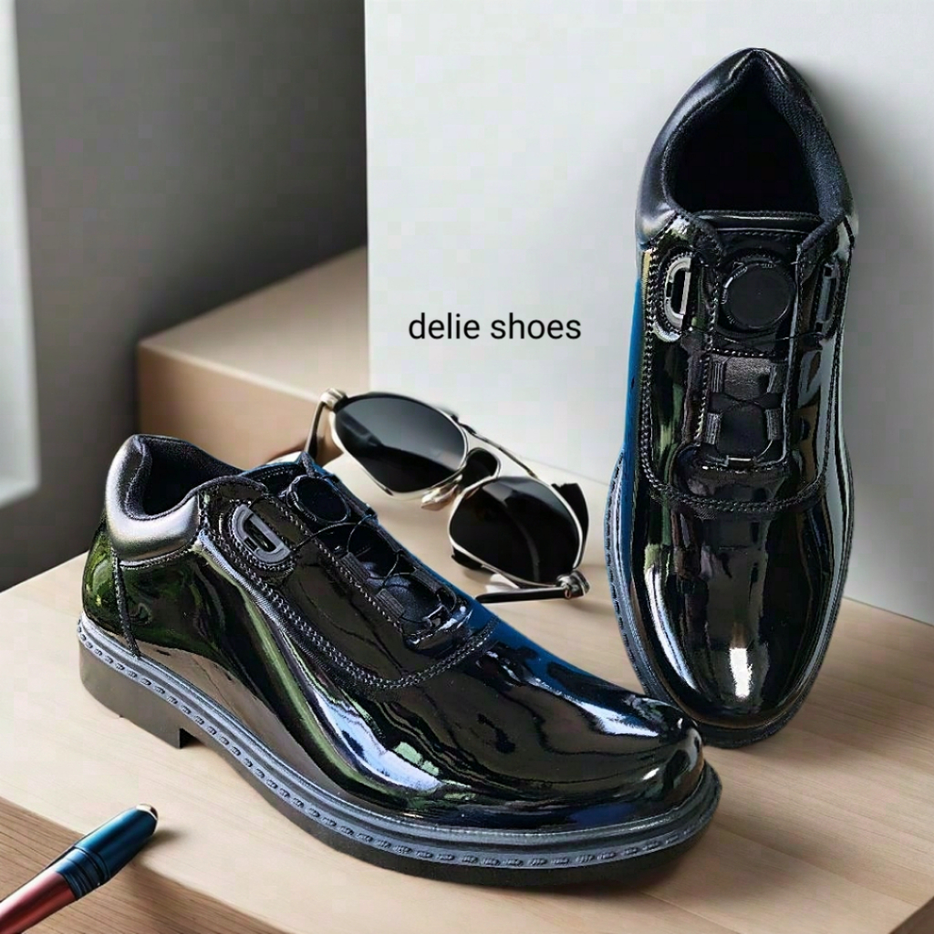 Sepatu PDH Boa Jatah TNI/POLRI Tali Putar Delie Hitam Kilap Fre kaos kaki