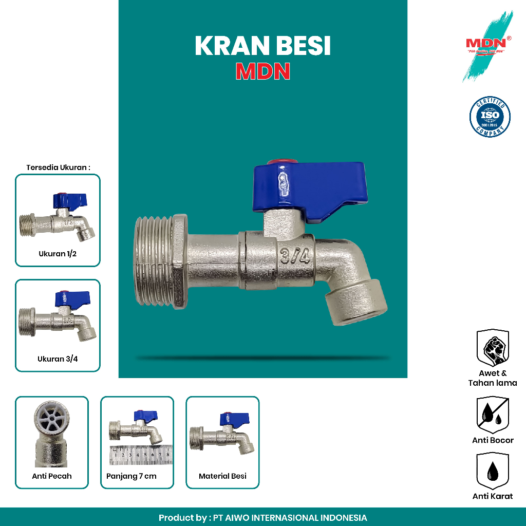 MDN Kran Air Tembok Model ONDA 1/2 dan 3/4 Inch Kran Air Besi Semprotan Kencang Anti Bocor